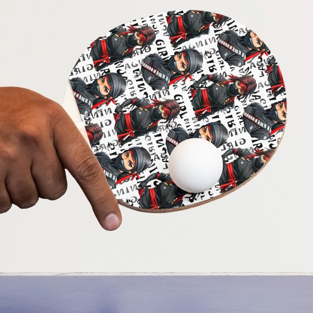 Ninja Girls Anime With Text Pattern Design Ping Pong Paddle (Creator Uploaded)
