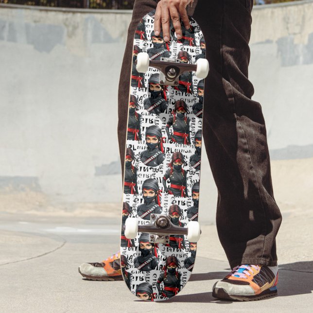 Ninja Girls Anime With Text Pattern Design Skateboard (Creator Uploaded)