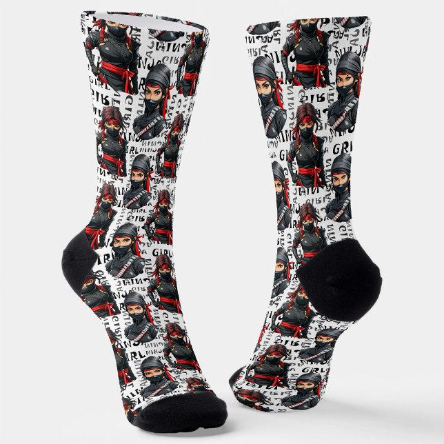 Ninja Girls Anime With Text Pattern Design Socks (Creator Uploaded)