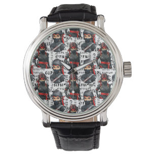 Ninja Girls Anime With Text Pattern Design Watch