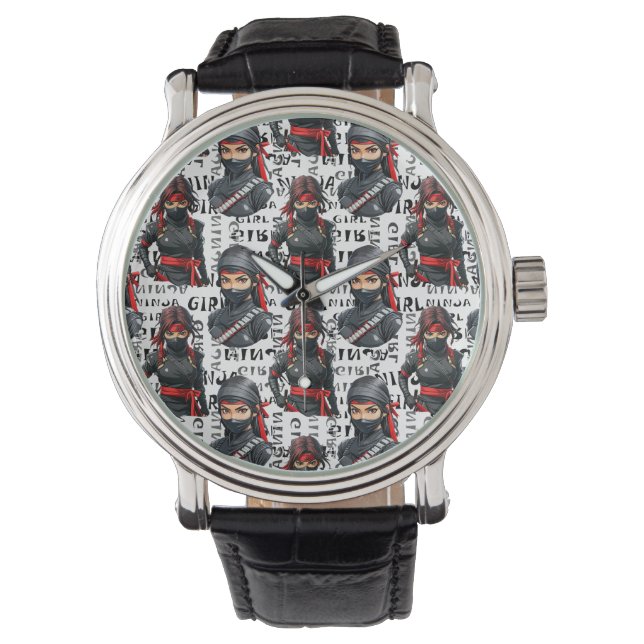 Ninja Girls Anime With Text Pattern Design Watch (Front)