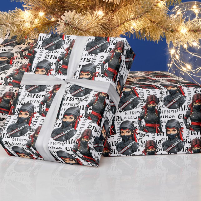 Ninja Girls Anime With Text Pattern Design Wrapping Paper (Creator Uploaded)