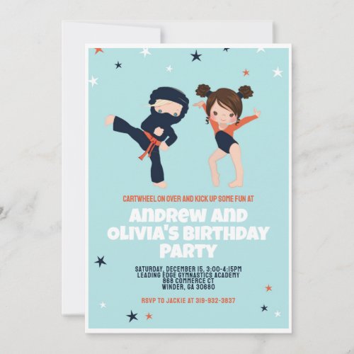 Ninja Gymnastics Twin Birthday Party Invitation