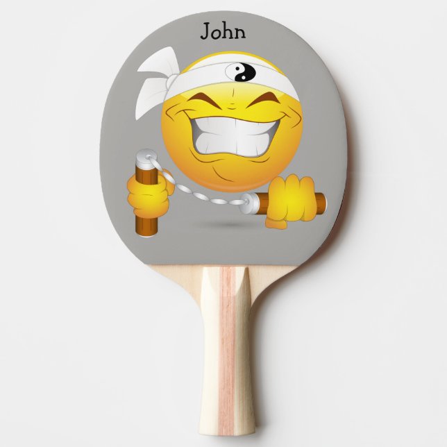 Ninja Happy Face in Yellow Personalized Ping Pong Paddle (Front)