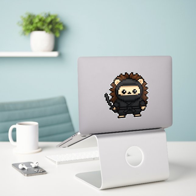 ninja hedgehog 6x6 sticker (Laptop On Desk)
