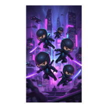 Ninja holding glowing sword in futuristic city