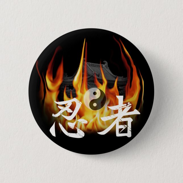 Ninja in Fire Pinback Button (Front)