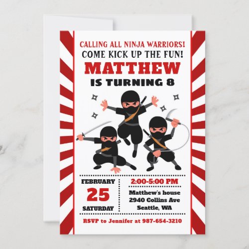 Ninja invitation Ninja birthday Invitation