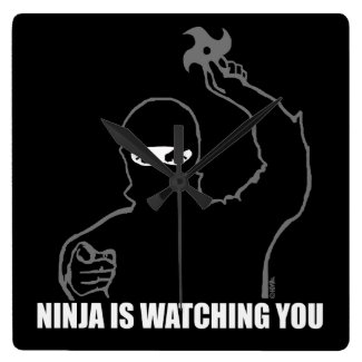 Ninja is watching you square wall clock