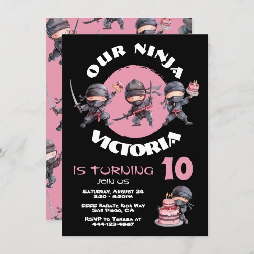 Ninja Karate Cake Warrior Girl Birthday Party Invitation