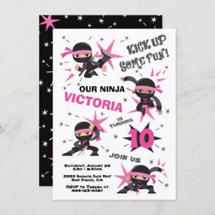 Ninja Karate Girl Warrior Birthday Party Invitation