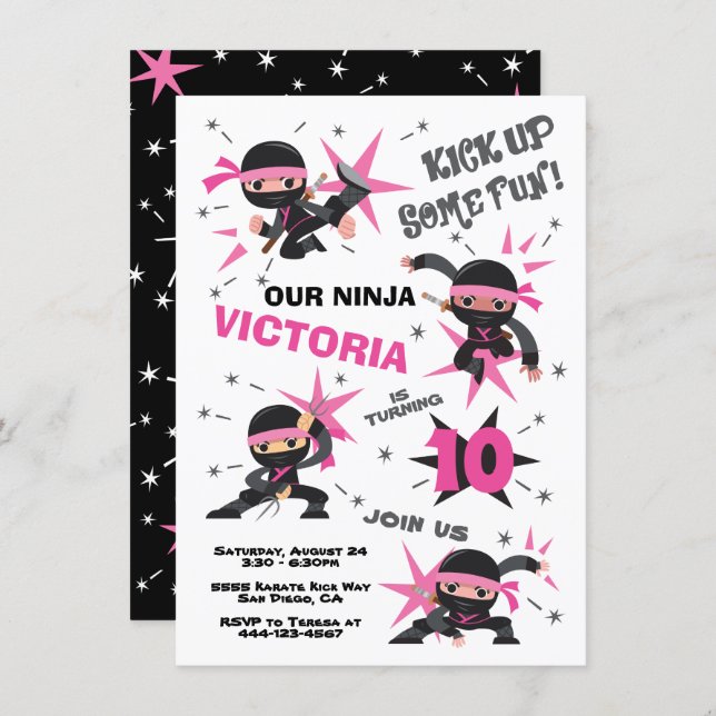 Ninja Karate Girl Warrior Birthday Party Invitation (Front/Back)