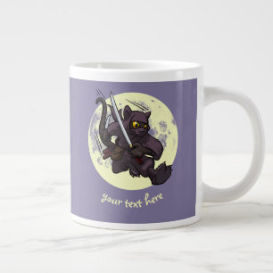 Ninja Katana Swords Flying Kick Cartoon Black Cat Giant Coffee Mug