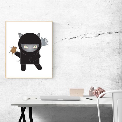 Ninja Kitty Cat Cute Mouse Poster