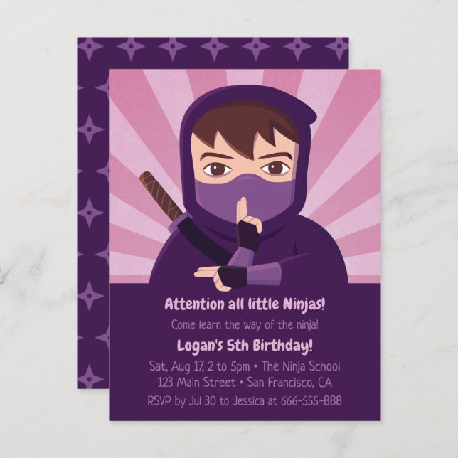 Ninja Learn Ninjutsu Kids Birthday Party Invitation (Front/Back)