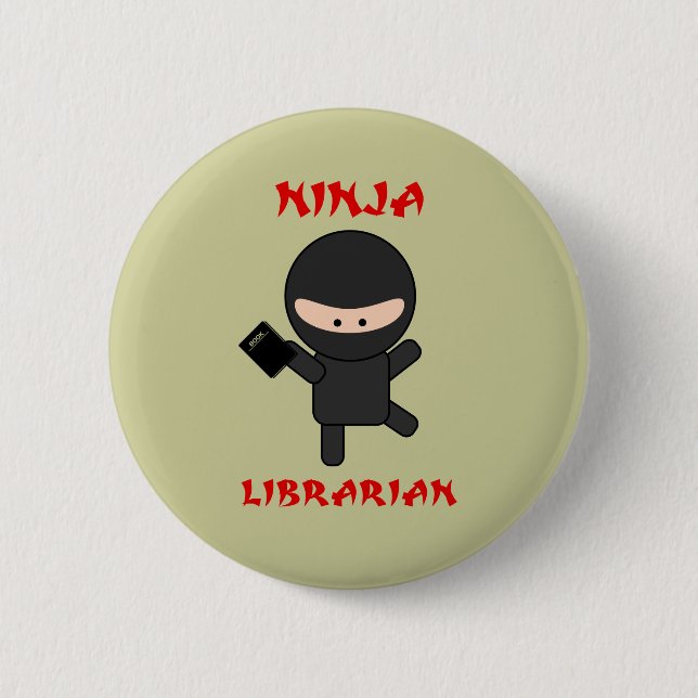 Ninja Librarian with Book Pinback Button (Front)