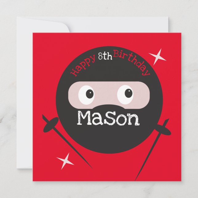Ninja Martial Arts Karate Boys Birthday  Red Card (Front)