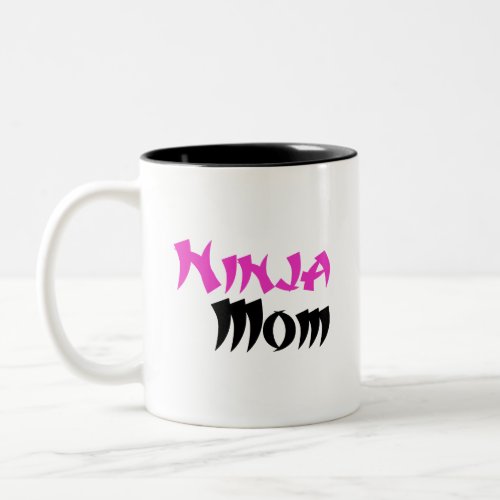 Ninja Mom Cool Black and White with Pink Ninja Two_Tone Coffee Mug
