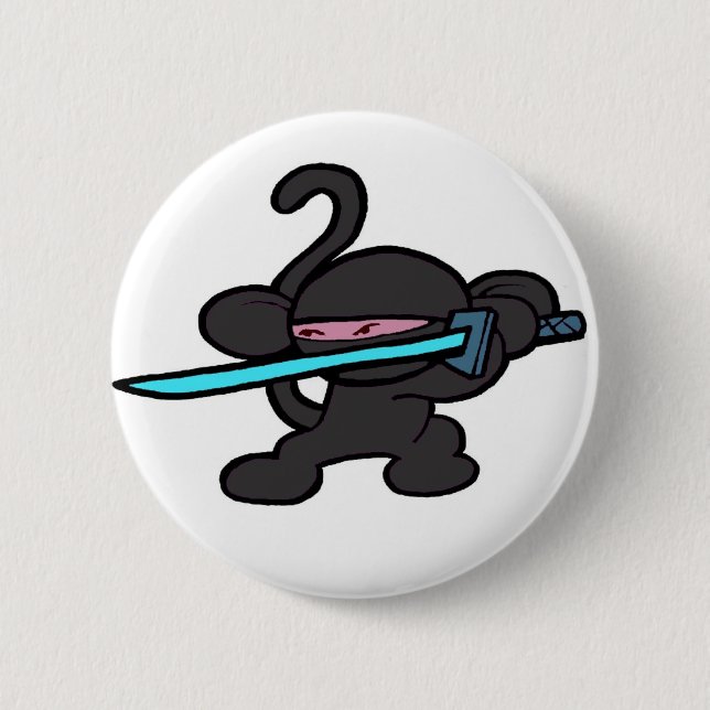 Ninja Monkey On Guard-No Words Button (Front)