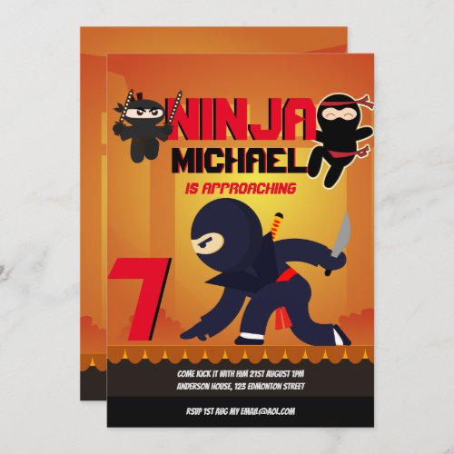 NINJA MOVIE STAR WARRIOR Boys Girls Cartoon Party Invitation