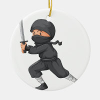 Ninja on white ceramic ornament