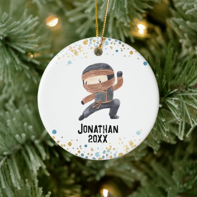 Ninja Ornament, Cute Karate Kids Christmas  Ceramic Ornament (Tree)
