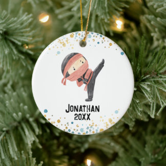 Ninja Ornament, Cute Karate Kids Christmas Ceramic Ornament