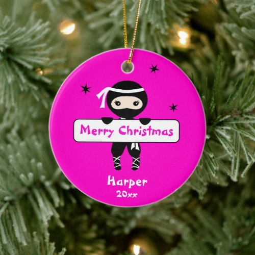 Ninja Ornament, Girls Cute Karate Kids Christmas  Ceramic Ornament