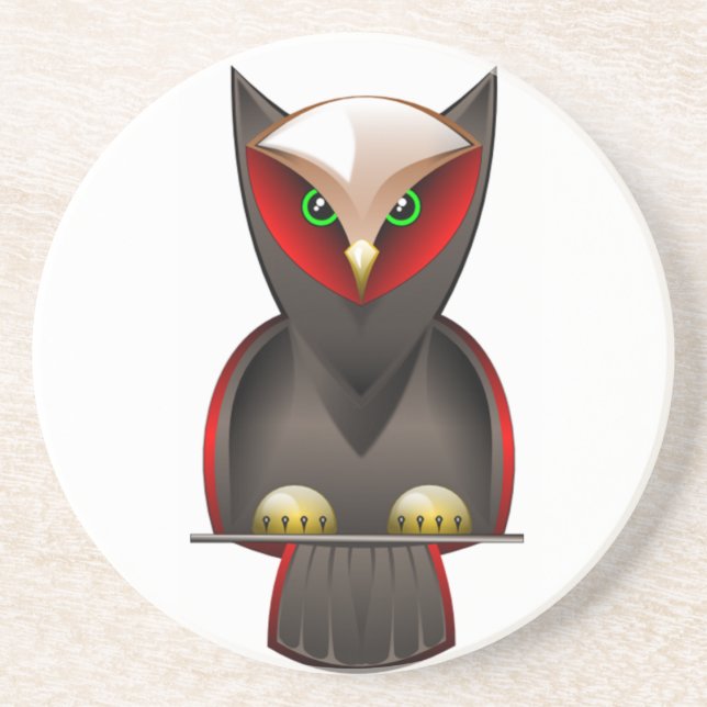 Ninja Owl in Red Green and Brown Sandstone Coaster (Front)