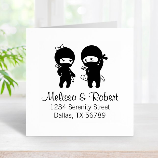 Ninja Pair, a Boy and a Girl Address Rubber Stamp (Creator Uploaded)
