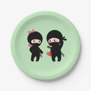 Ninja Pair, a Boy and a Girl on Green Paper Plates