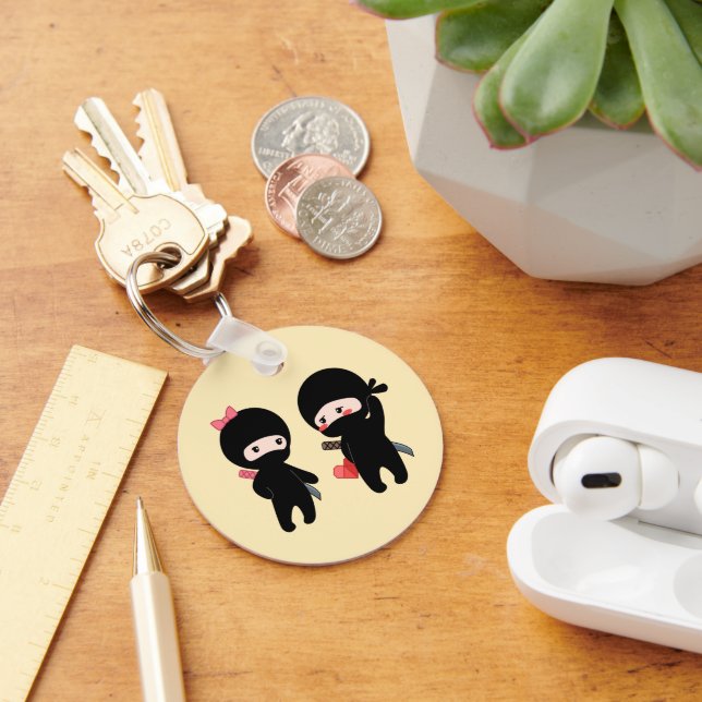 Ninja Pair, a Boy and a Girl on Yellow Keychain (Desk)