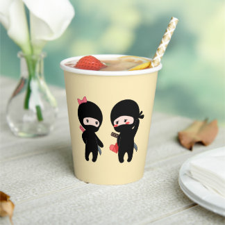 Ninja Pair, a Boy and a Girl on Yellow Paper Cups