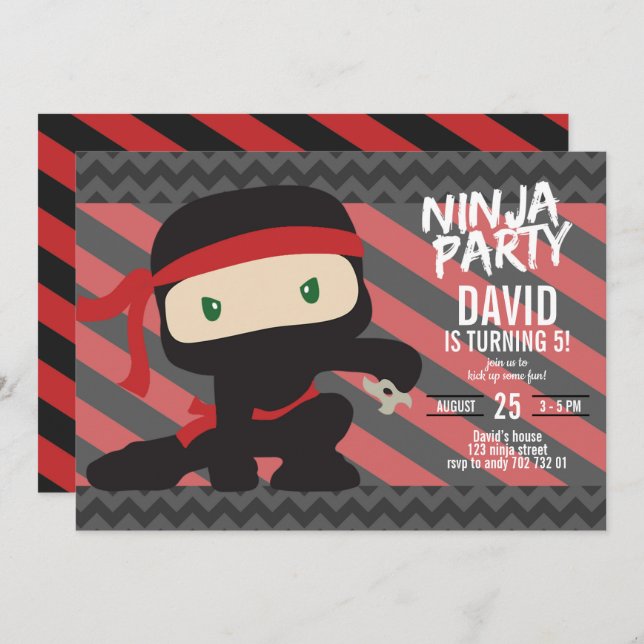 Ninja Party Boy Birthday Karate Invitation (Front/Back)