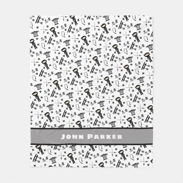 Ninja pattern blanket with name, black gray (Front)