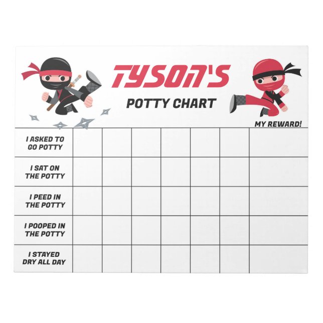 Ninja Potty Chart Personalized Name & Tasks Notepad (Front)