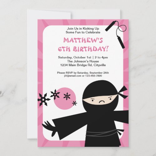 Ninja Power Pink Invitation