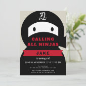 Ninja Red & Black Boy Birthday Invitation (Standing Front)