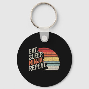 Ninja Retro Vintage Eat Sleep Ninja Karate Repeat Keychain