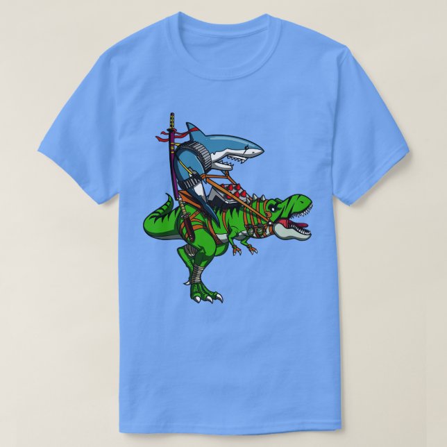Ninja Riding TRex Dinosaur T-Shirt (Design Front)