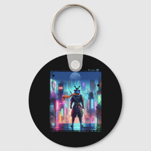 Ninja Samurai Electric Pole In Japanese Retro Cybe Keychain