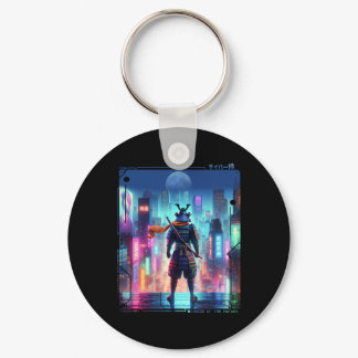 Ninja Samurai Electric Pole In Japanese Retro Cybe Keychain