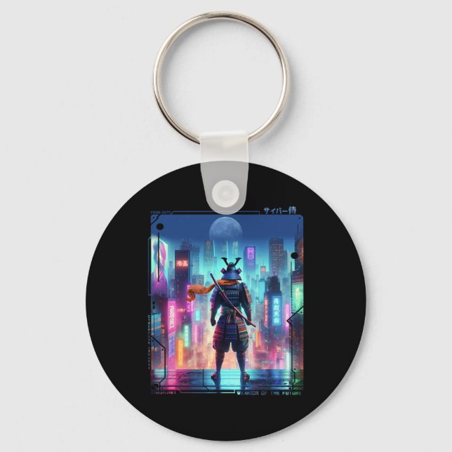Ninja Samurai Electric Pole In Japanese Retro Cybe Keychain (Front)