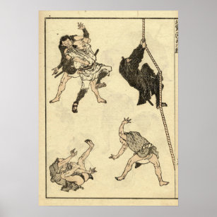 Ninja & Samurai Manga by Katsushika Hokusa Poster