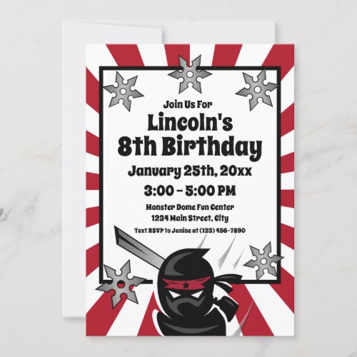 Ninja Samurai Warrior Kids Boys Birthday Party Invitation