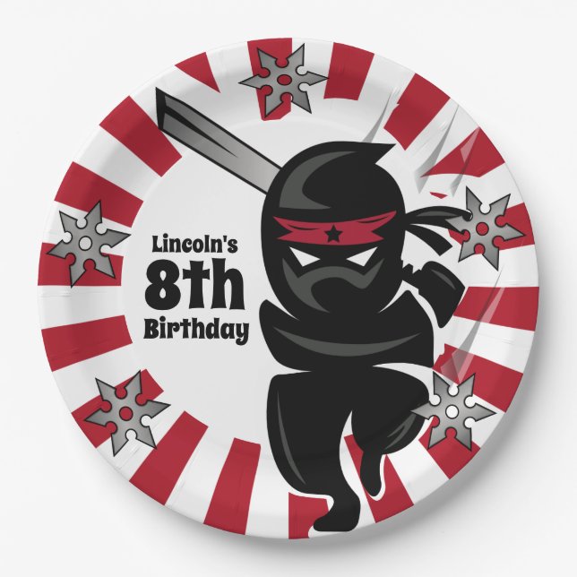 Ninja Samurai Warrior Personalized Birthday Paper Plates (Front)