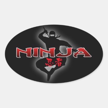Ninja Silhouette Oval Sticker by Miyajiman at Zazzle