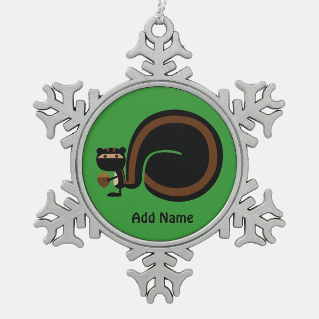 Ninja Squirrel  Snowflake Pewter Christmas Ornament (Front)