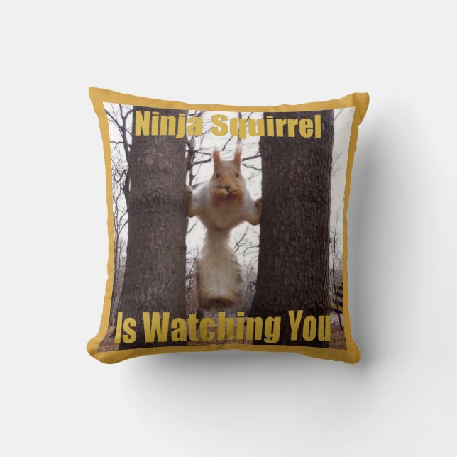 Ninja Squirrel Throw Pillow (Front)
