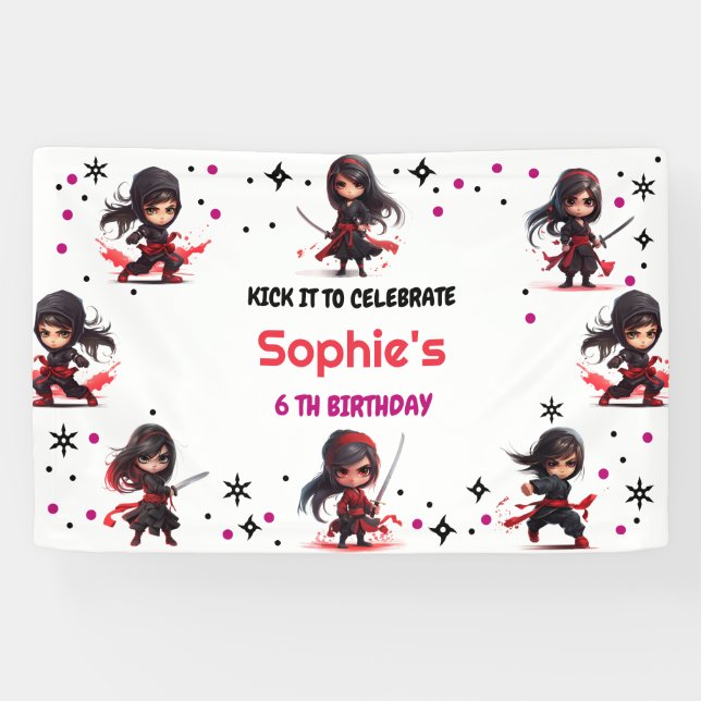 Ninja style kids girlish birthday banner (Horizontal)